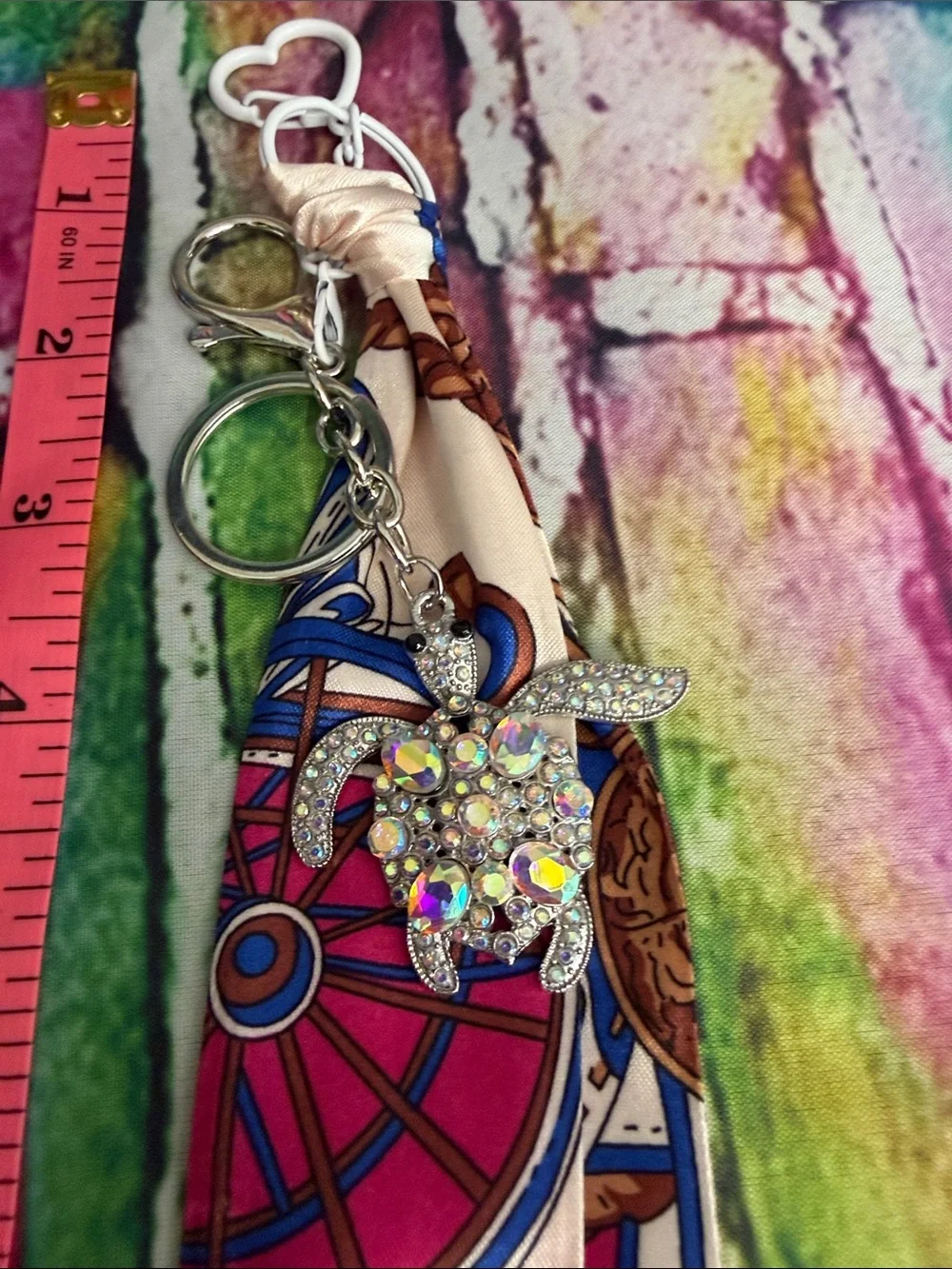 Silk-Inspired Blue & Pink Scarf Keychain Set - Decorative Rope Print